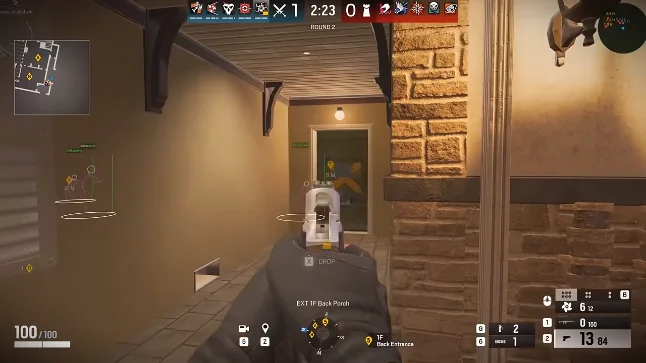 Rainbow Six Siege ESP bounding boxes and skeleton outlines through wall on Back Porch