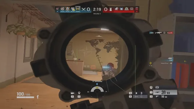Rainbow Six Siege aimbot locked on head through scope with headshot kill confirmation